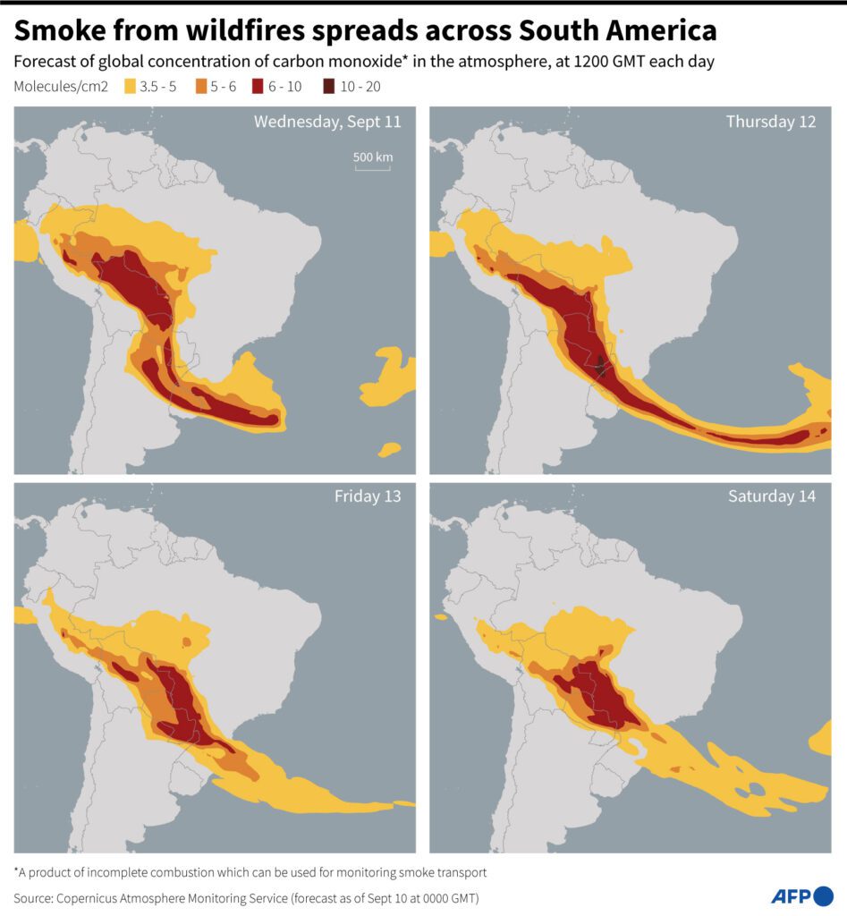 Smoke From Wildfires Spreads Across South America