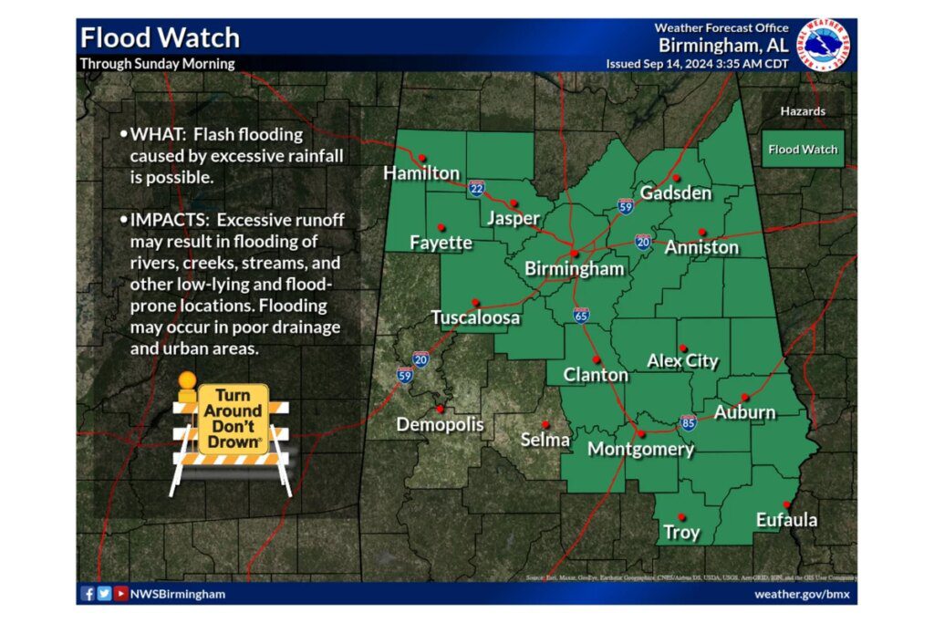 Heavy Rainfall Expected & Flash Flooding Possible Across Alabama