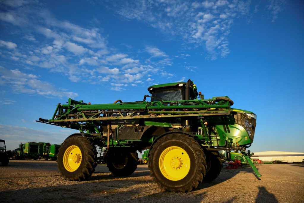 John Deere equipment is seen at a dealership in Taylor, Texas