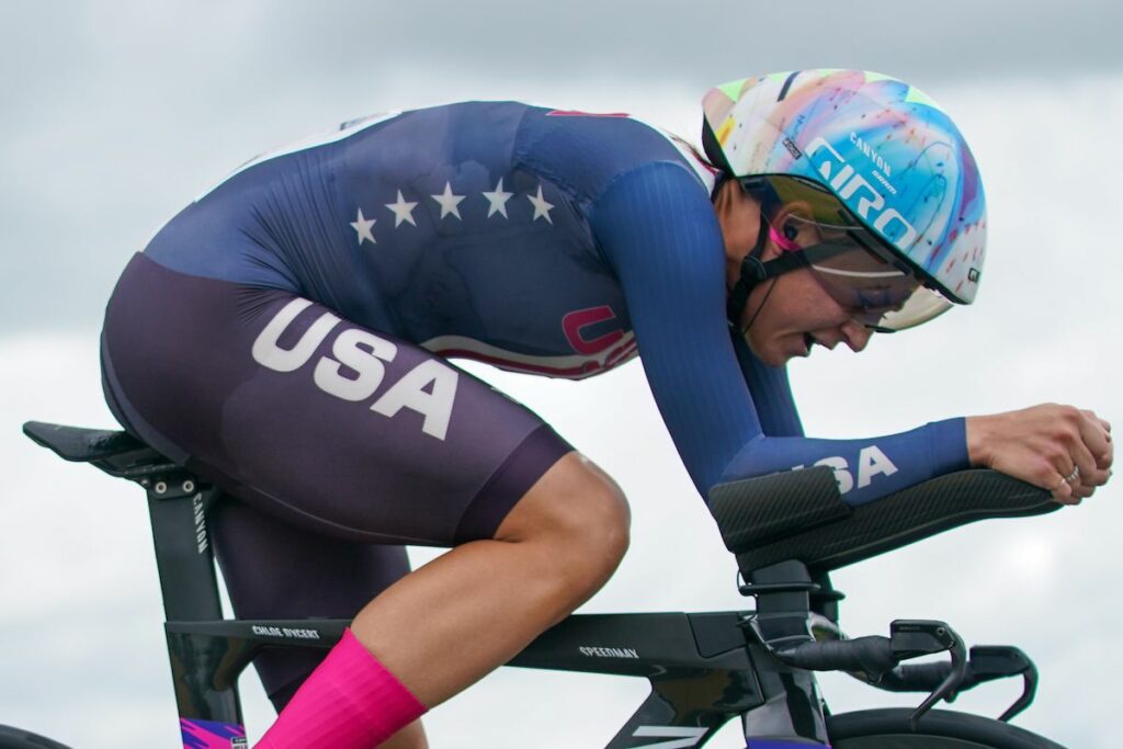 Chloé Dygert of United States of America rides to world title in time trial in 2023 in Sterling