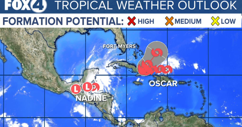 TS Oscar forms, TS Nadine to make landfall in Belize