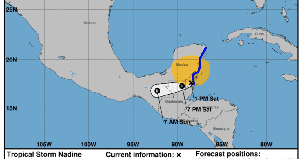 Tropical Storm Nadine forms in the Caribbean, makes landfall in Belize.