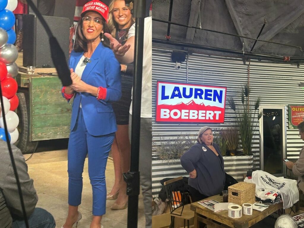 Lauren Boebert celebrates her latest election win with Trump cut outs and right-wing toilet paper