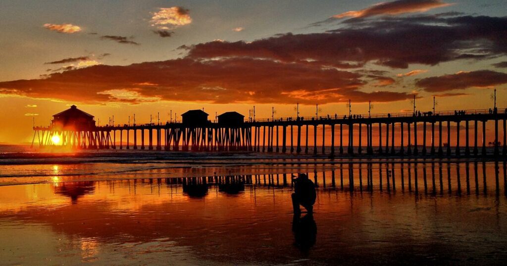 Huntington Beach's pier at sunset