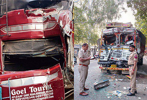 Man killed, 3 injured in bus, truck collision