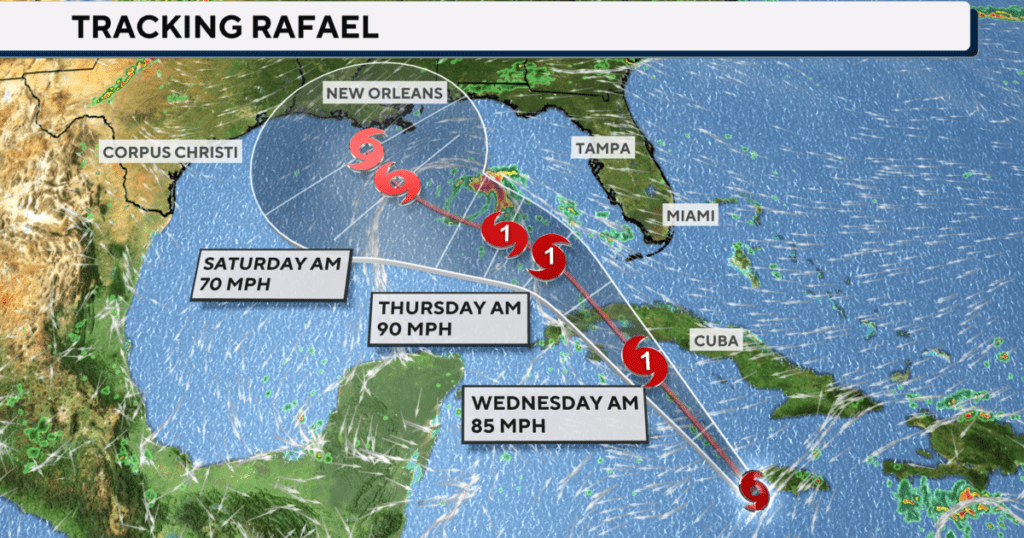 Tropical Storm Rafael gains steam near Jamaica, forecast to grow into a hurricane before hitting Cuba