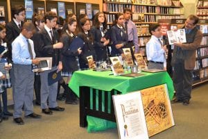 Carl Ballenas and the students of the Aquinas Honor Society appeared at the Fresh Meadows Barnes & Noble where they gave a presentation on Kew Gardens.