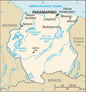 Map of Suriname. Photo courtesy of the CIA. 