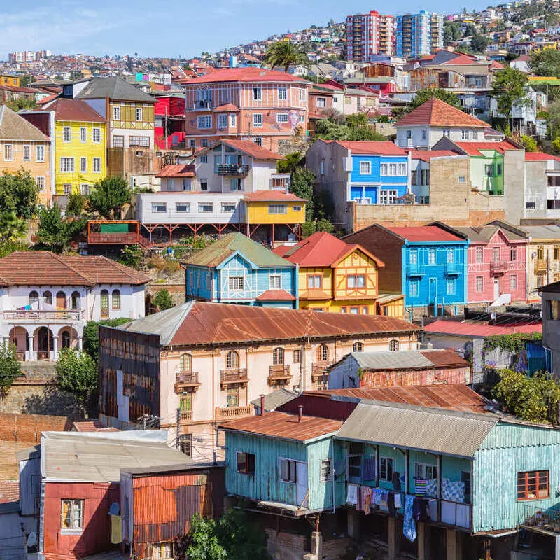 Colorful Houses In Valparaiso, A Coastal City Straddling The Atlantic Ocean In Chile, South America
