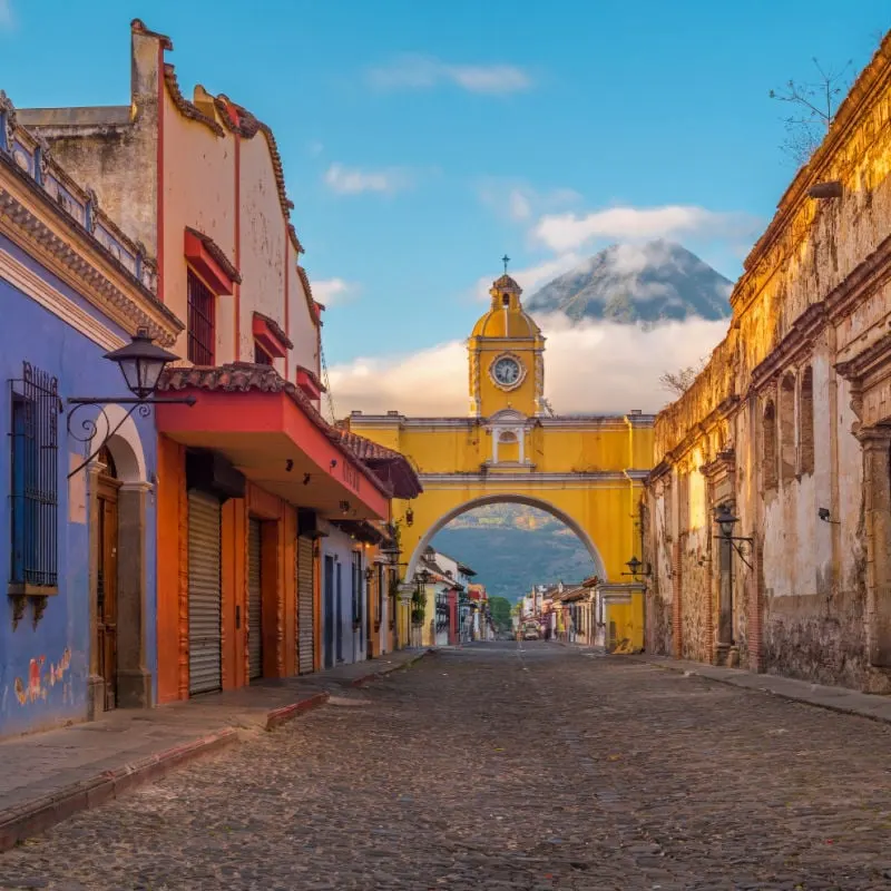 Historic Street In Antigua Guatemala, Guatemala, Central America