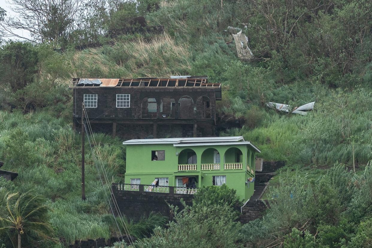 Hurricane Beryl damaged homes, like those pictured, throughout St. Vincent and the Grenadines on Monday (Copyright 2024 The Associated Press. All rights reserved)