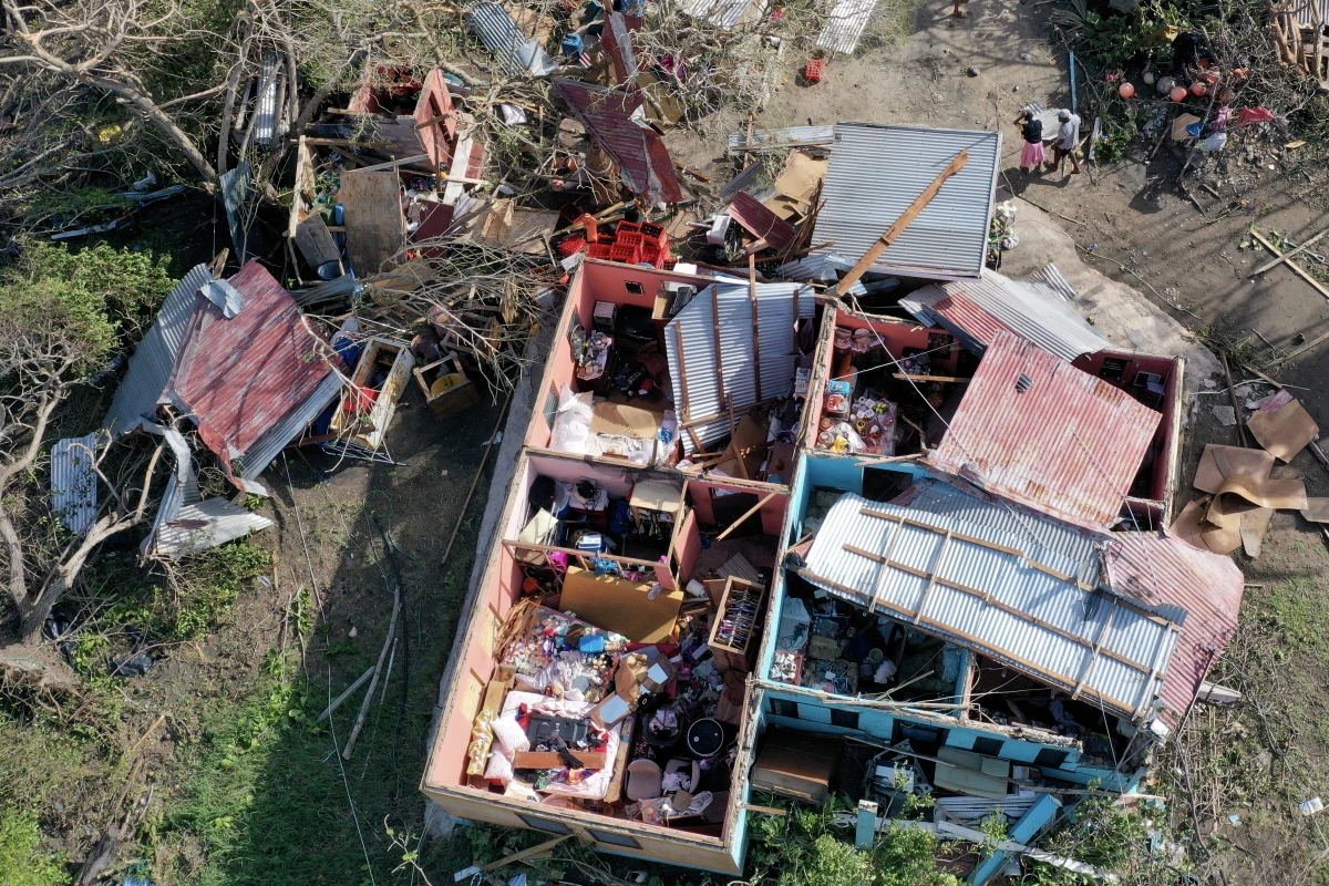 An aerial view of a home where the roof was blown off is seen after Hurricane Beryl passed through the area in Saint Elizabeth Parish, Jamaica, on Thursday.