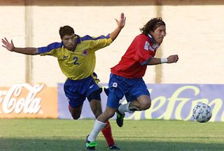 Ivan Zamorano on the ball for Chile against Colombia at the 1999 Copa America.