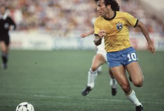 Zico on the ball for Brazil against New Zealand at the 1982 World Cup.