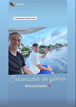 Emiliano Martinez posted a picture relaxing on a boat in Florida