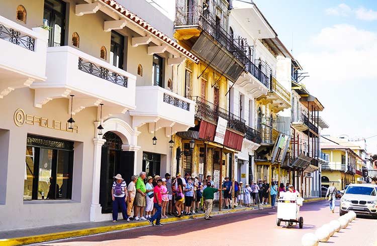 Colonial architecture on a sunny street in Panama