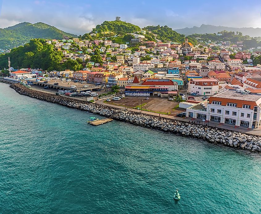 A view across St Georges from the cruise terminal in Grenada. Source: Shutterstock/Nicola Pulham