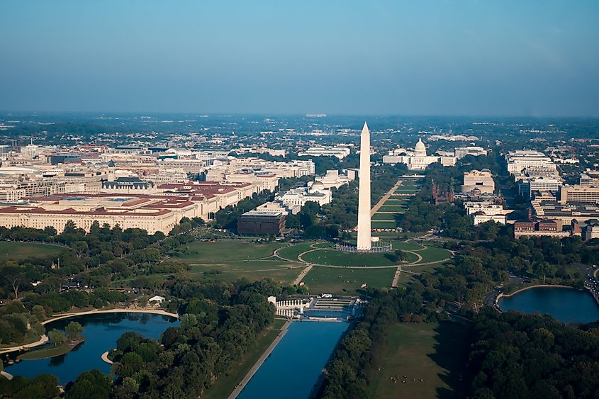 Aerial image of the Washington D.C. National Mall, USA. Source: Shutterstock/BrianPIrwin