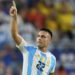 Argentina's Lautaro Martínez celebrates scoring his side's opening goal against Colombia during th...