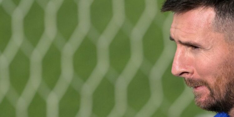 Argentina's forward Lionel Messi takes part of a training session one day before the Conmebol 2024 Copa America tournament quarter final football match between Argentina and Ecuador at Shell Energy Stadium in Houston, Texas on July 3, 2024.