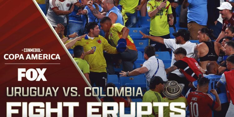 Darwin Núñez, Uruguay players fight with Colombian fans in the stands