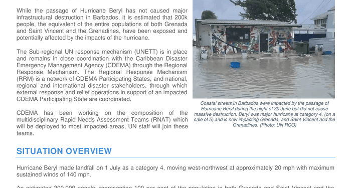 Hurricane Beryl: Grenada, St. Vincent and the Grenadines – Flash Note I (As of 01 July 2024) - Grenada