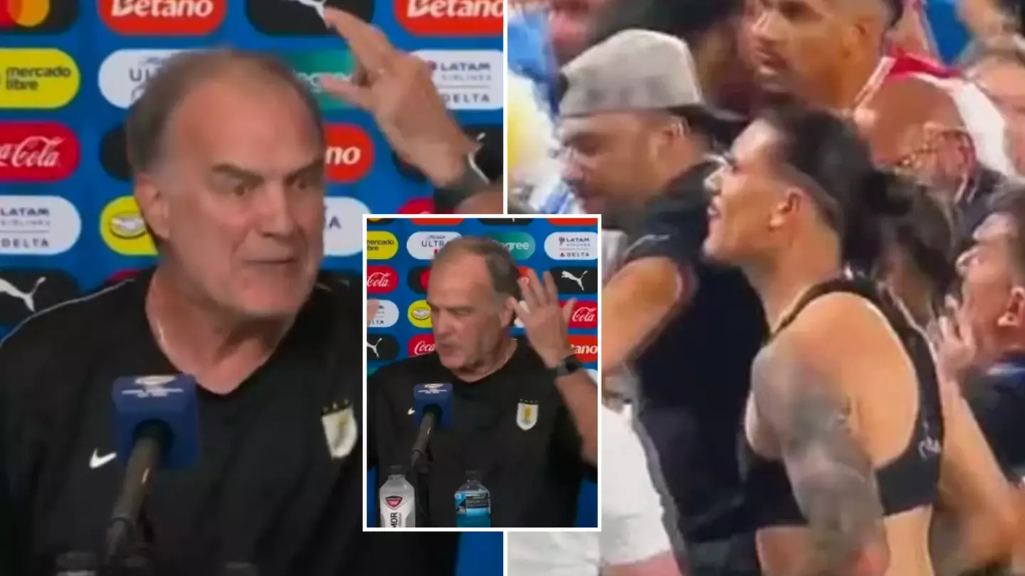 Marcelo Bielsa furiously reacts after Darwin Nunez and Uruguay players fight in the stands at Copa America