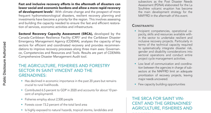 Sectoral recovery capacity assessment for Saint Vincent and the Grenadines’ agriculture sector - Saint Vincent and the Grenadines