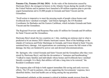 UN, partners launch $9 million response plan to help people affected by Hurricane Beryl in Grenada, Saint Vincent and the Grenadines - Grenada