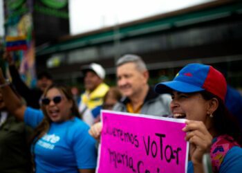 Venezuelan citizens protest the disqualification of María Corina Machado at a demonstration in Bogotá in February. Venezuela’s Election Faces Seemingly Insurmountable Obstacles.