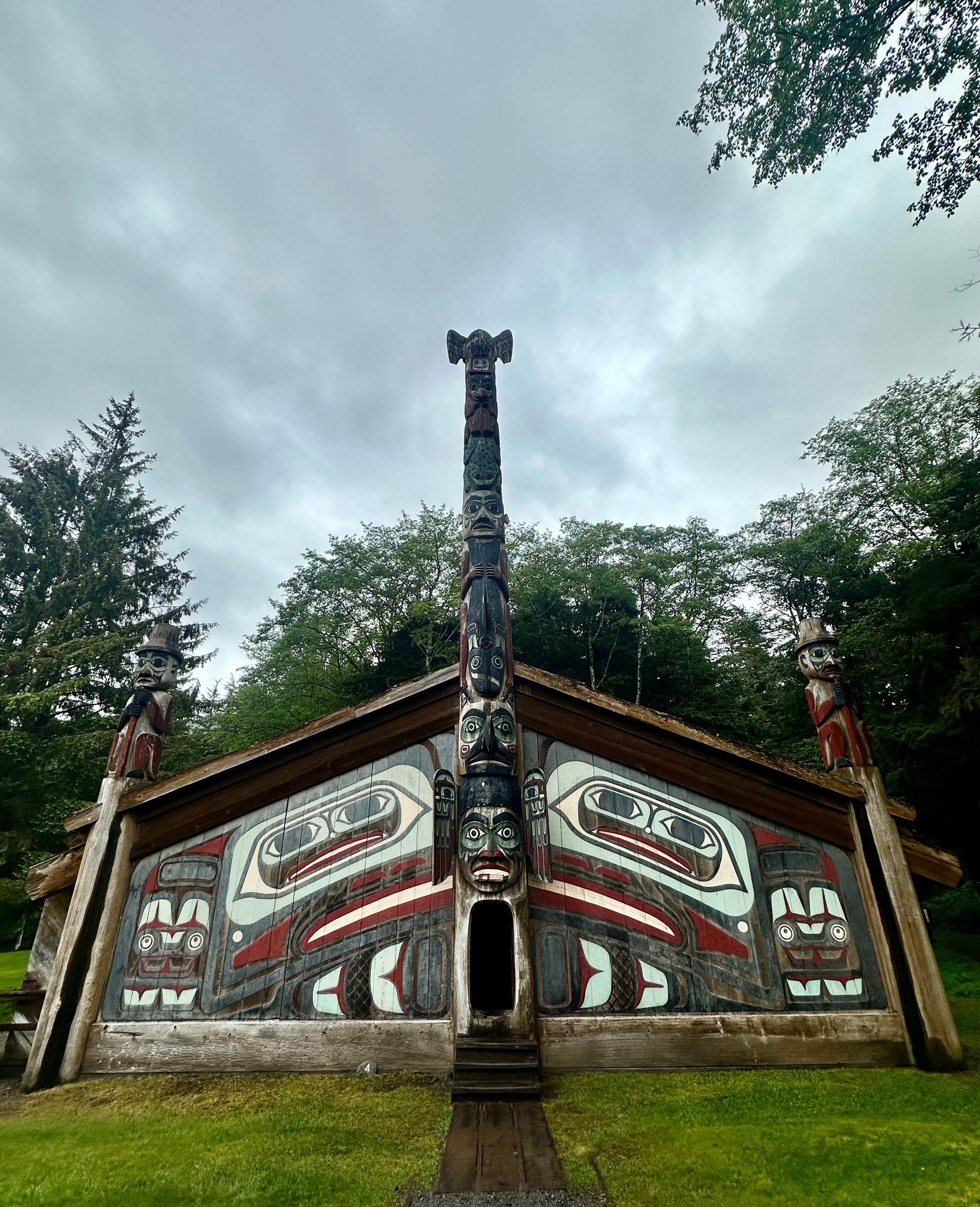 A traditional replica clan house at Totem Bight Historic Park near Ketchikan