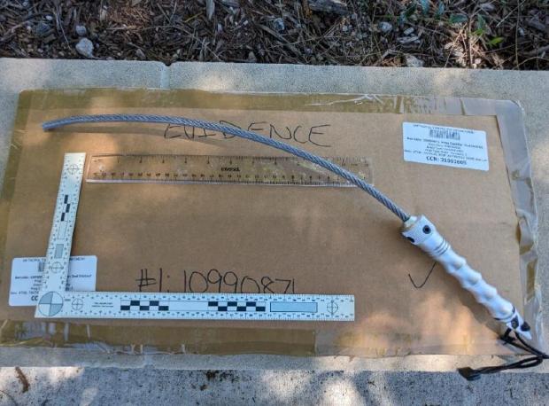 In its affidavit, the FBI included this image of the steel tactical whip that Kennedy Lindsey allegedly carried into the Capitol on Jan. 6, 2021. (Image from FBI affidavit)