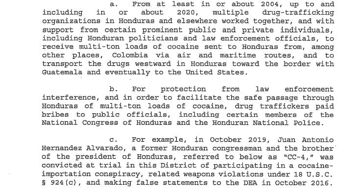 The DEA affadavit refers to the president of Honduras as 'CC-4.'