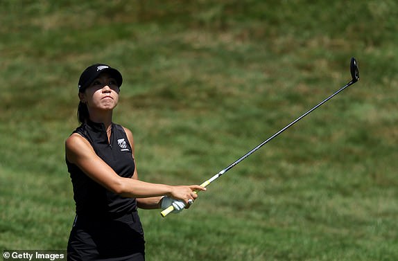 PARIS, FRANCE - AUGUST 10: Lydia Ko of Team New Zealand plays a shot on the third hole during Day Four of the Women's Individual Stroke Play on day fifteen of the Olympic Games Paris 2024 at Le Golf National on August 10, 2024 in Paris, France. (Photo by Kevin C. Cox/Getty Images)