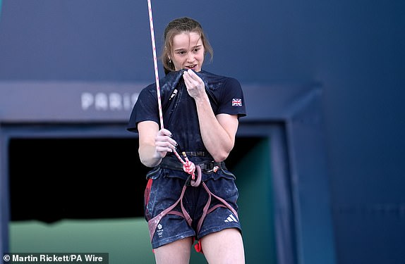 Great Britain's Erin McNeice during the Women's Boulder & Lead, Final at Le Bourget Climbing Venue on the fifteenth day of the 2024 Paris Olympic Games in France. Picture date: Saturday August 10, 2024. PA Photo. Photo credit should read: Martin Rickett/PA Wire.RESTRICTIONS: Use subject to restrictions. Editorial use only, no commercial use without prior consent from rights holder.