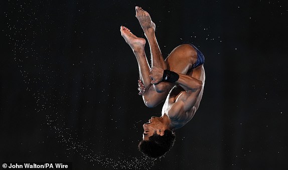 Great Britain's Kyle Kothari  during the Men's 10m Platform Semi final at the Aquatics Centre on the fifteenth day of the 2024 Paris Olympic Games in France. Picture date: Saturday August 10, 2024. PA Photo. Photo credit should read: John Walton/PA Wire.RESTRICTIONS: Use subject to restrictions. Editorial use only, no commercial use without prior consent from rights holder.