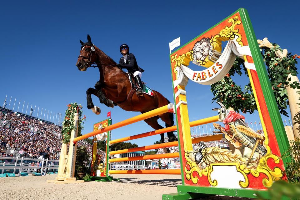 Italy's Elena Micheli competes during the riding portion of the modern pentathlon. (Alex Pantling/Getty Images)