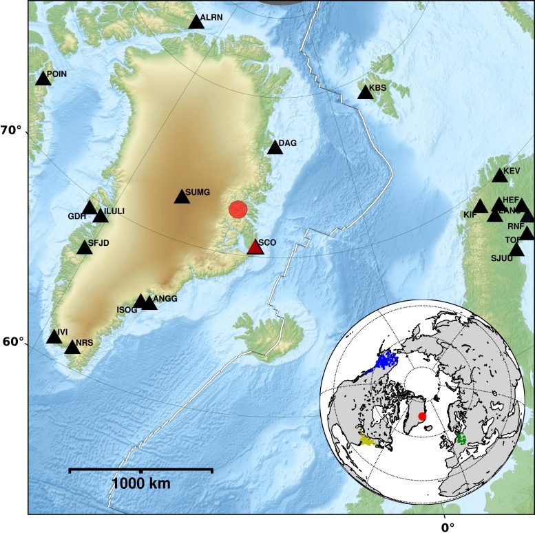 Map Showing the Fjord and Seismic Stations Nearby