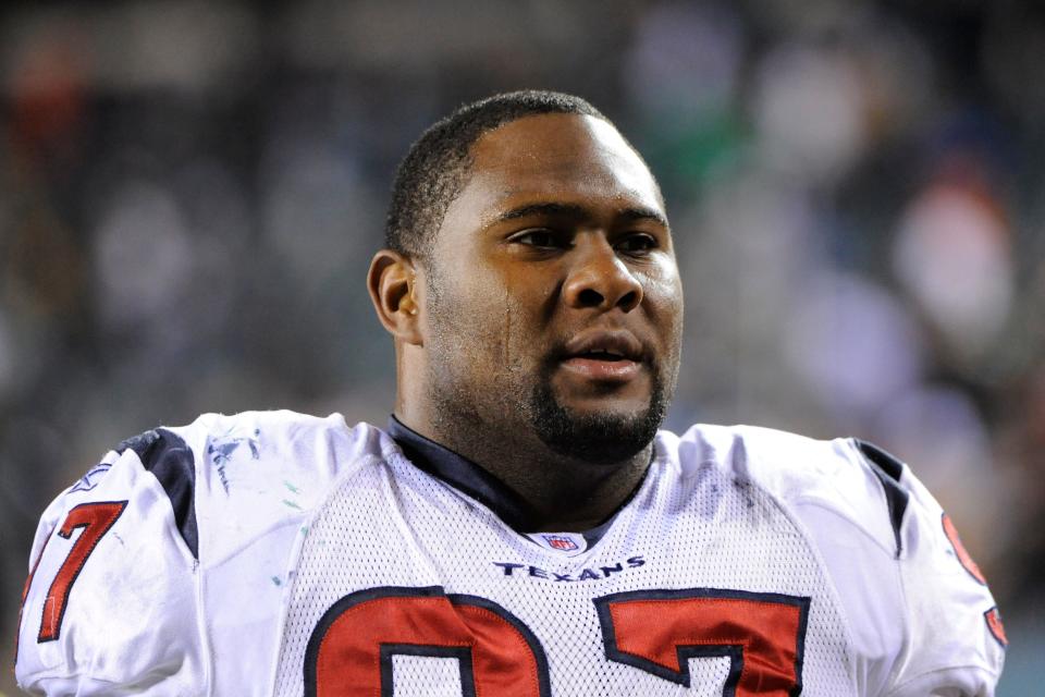 Dec 02, 2010; Philadelphia, PA, USA; Houston Texans defensive tackle Damione Lewis (97) leaves the field at the end of warmups prior to playing the Philadelphia Eagles at Lincoln Financial Field. The Eagles defeated the Texans 34-24. Mandatory Credit: Howard Smith-USA TODAY Sports