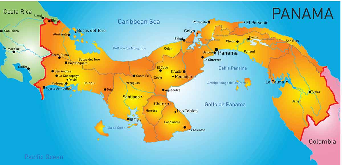 map of panama beaches Vector color map of Panama country