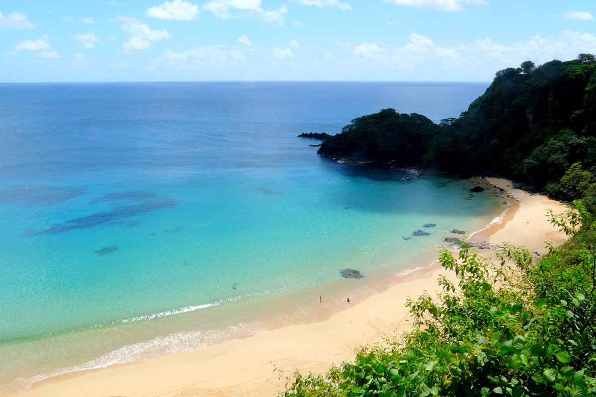 South America Beaches bahia do sancho aerial of curving beach with clear water