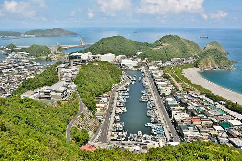 beaches in taiwan near taipei aerial view of port and beach