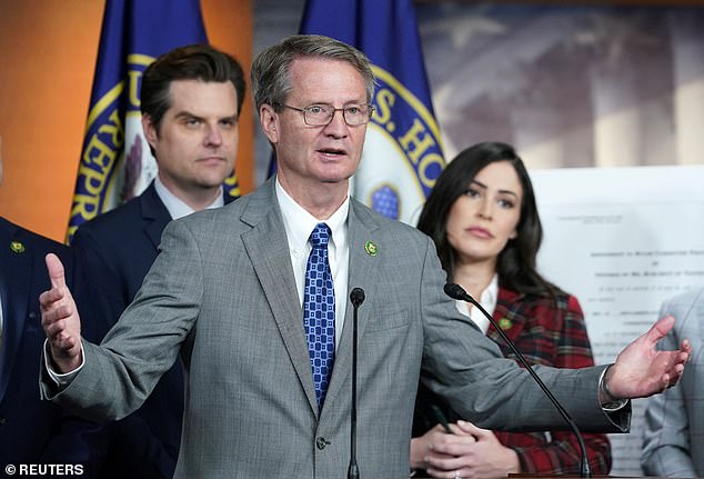 Earlier this year, Rep. Burchett (center) and his colleague Rep. Anna Paulina Luna (right) joined a House Oversight hearing held inside a 'Sensitive Compartmented Information Facility' (SCIF) as part of their efforts to get to the bottom for what the government knows about UFOs