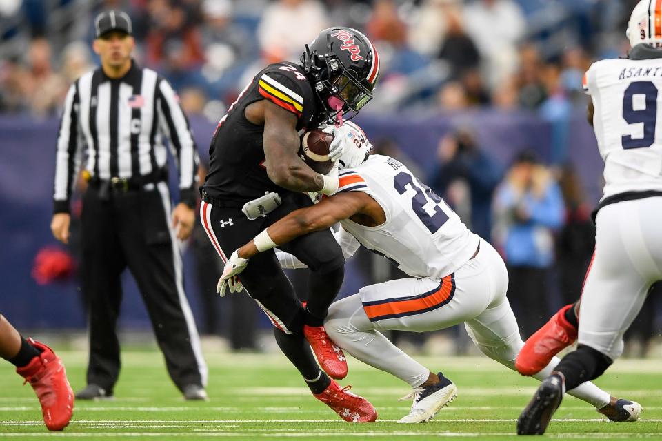 Dec 30, 2023; Nashville, TN, USA; Auburn Tigers cornerback Colton Hood (24) during the first half at Nissan Stadium. Mandatory Credit: Steve Roberts-USA TODAY Sports