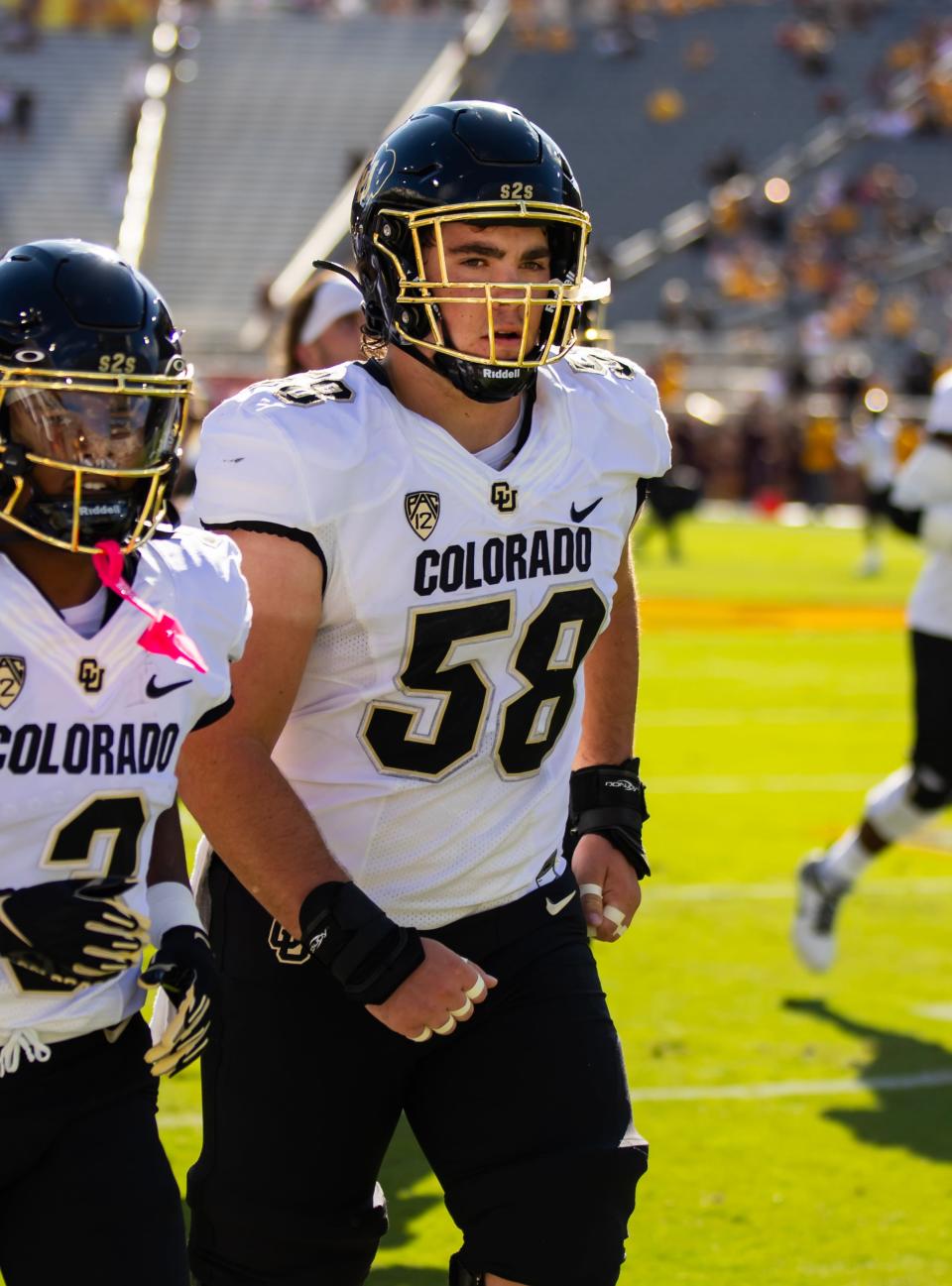 Oct 7, 2023; Tempe, Arizona, USA; Colorado Buffaloes center Hank Zilinskas (58) against the Arizona State Sun Devils at Mountain America Stadium. Mandatory Credit: Mark J. Rebilas-USA TODAY Sports