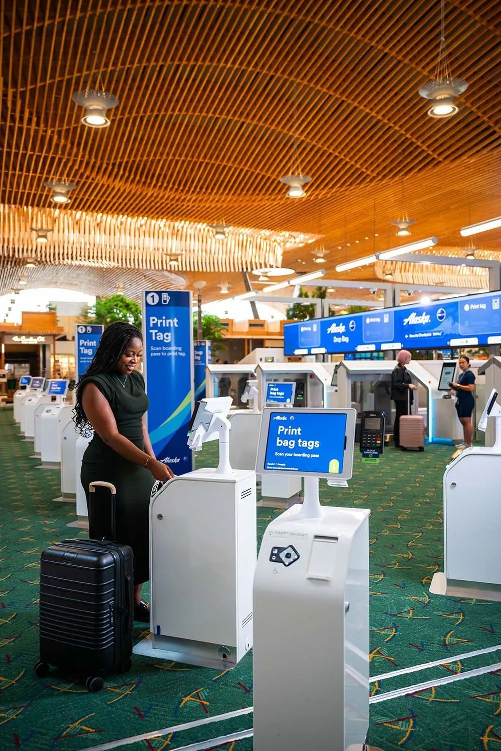 Alaska Airlines automated bag drop Portland International Airport.