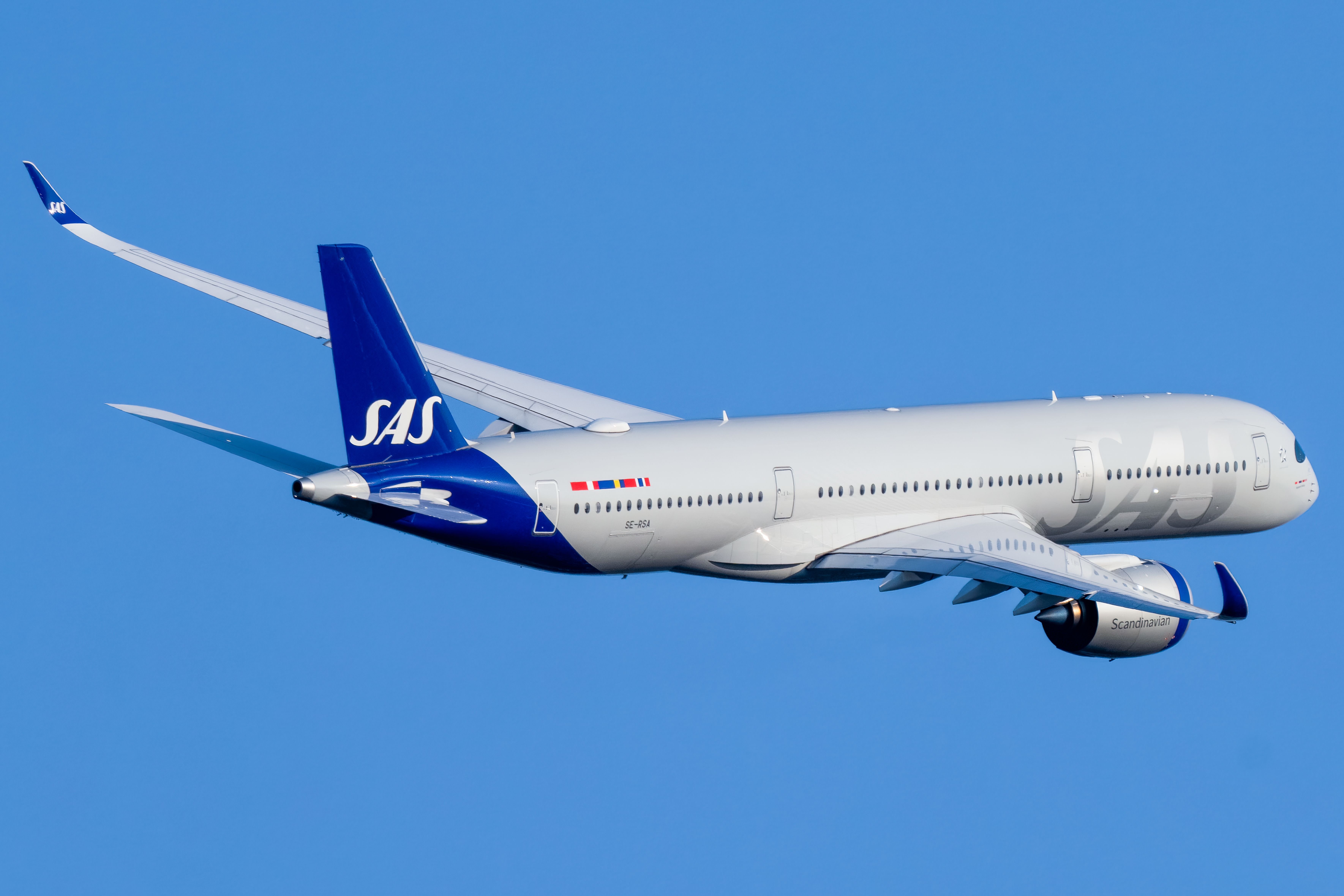 SAS Airbus A350-900 in the sky near Newark.