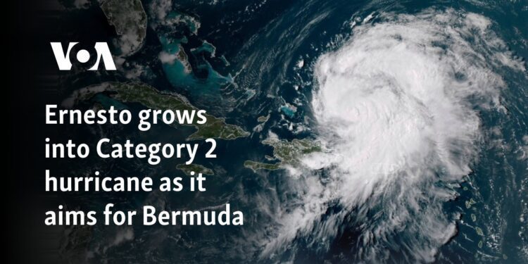 Ernesto grows into Category 2 hurricane as it aims for Bermuda