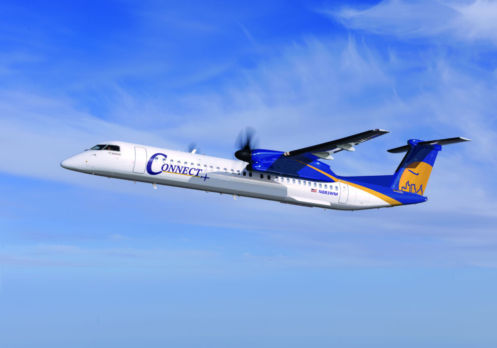 Connect airlines Q400 in-flight on a clear day.