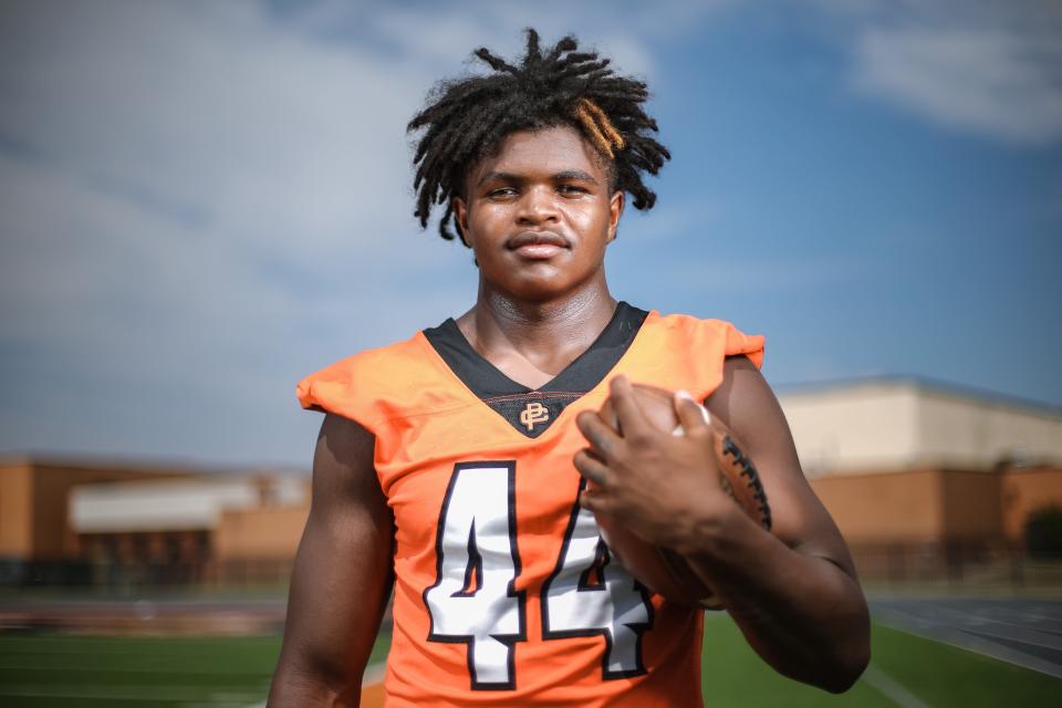 Putnam City's Taje McCoy is pictured at Putnam City Pirate Stadium in Oklahoma City on Tuesday, July 12, 2022.